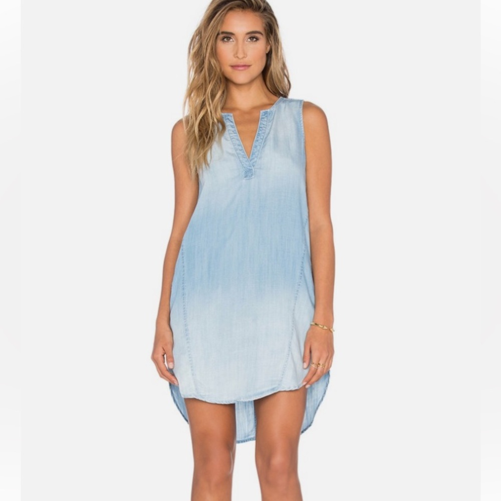 Cloth & Stone Soft Light Chambray Sleeveless V-Neck Hi-Low Dress EUC Size Small - Picture 6 of 14